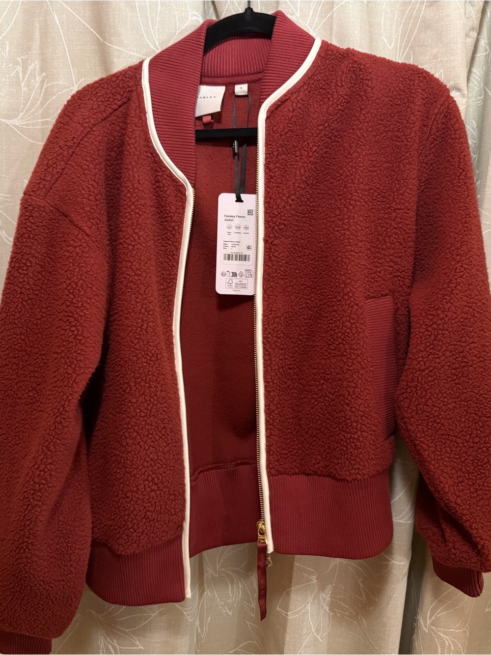 Varley Red Sherpa Bomber Jacket with White Trim